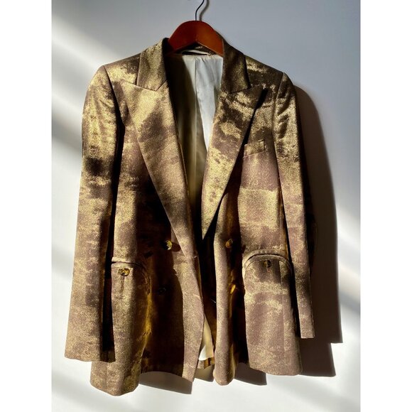 Blazé Milano Everyday Double-Breasted Blazer Size 1 US 6 Metallic Gold Lamé - Picture 3 of 13